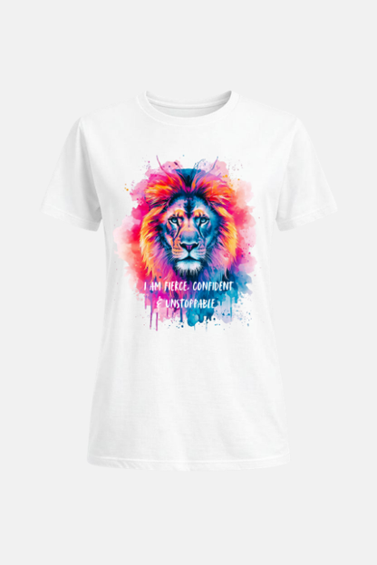 I am Fierce Confident and Unstoppable affirmation t-shirt white — women's slogan tee Australia | Peak Women